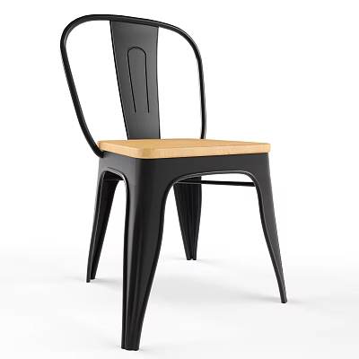 Modern Industrial Dining Chair Design With Black Metal Frame And Wooden Seat 3d model