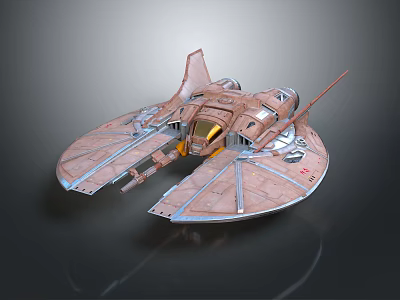 Futuristic Copper Brown Spaceship Model With Wing Like Structure And Yellow Cockpit 3d model