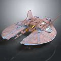 Futuristic Copper Brown Spaceship Model With Wing Like Structure And Yellow Cockpit