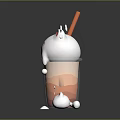Cute Cat Themed Cup With Gradient Drink Straw Star Decorations And Small Cat Figurine 3d model