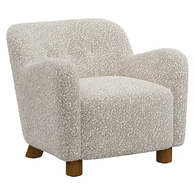 Cozy Light Gray Plush Armchair With Textured Fabric And Wooden Legs 3d model
