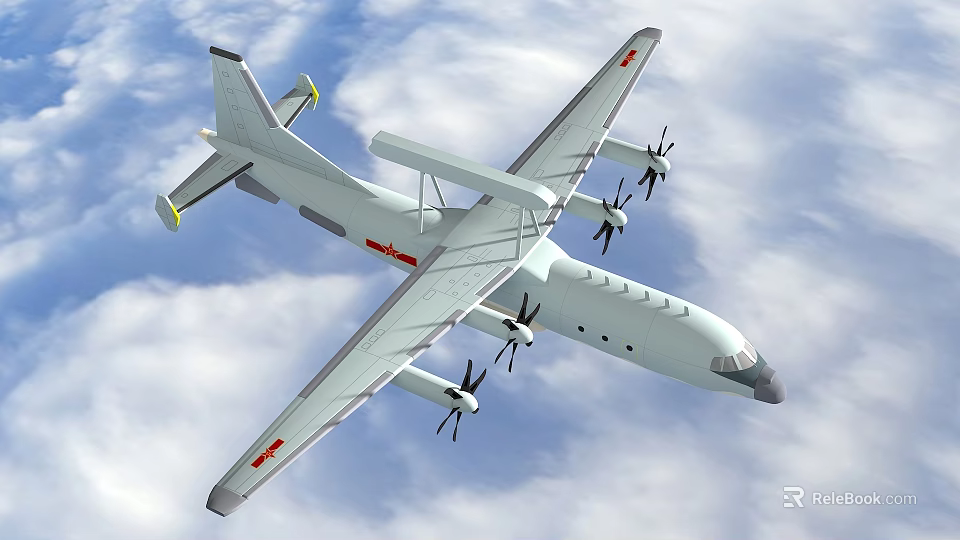 Advanced Fighter Aircraft Soaring High In Cloudy Sky With Propellers 3d model 