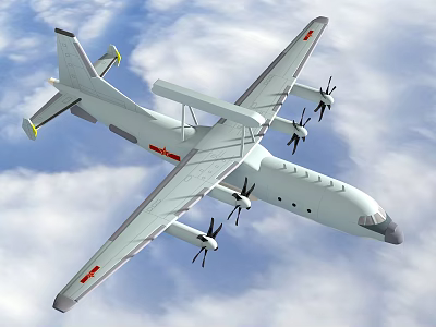 Advanced Fighter Aircraft Soaring High In Cloudy Sky With Propellers 3d model