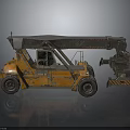 Orange Industrial Forklift With Telescopic Boom Lifting Attachment And Worn Exterior