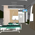 Modern Hospital Ward Interior With Green Accents Wooden Decor Bed Bench And TV