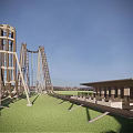 Thrilling Roller Coaster Amusement Equipment With Green Grass And Modern Building