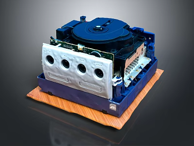 Entertainment Appliance Internal Structure Featuring Blue Turntable Silver Components And Wooden Base 3d model