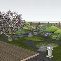 Serene Japanese Garden Showcasing Rockery Stones Cherry Blossoms And Wooden Structures