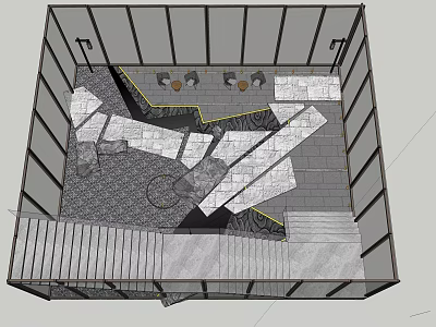 Modern Courtyard Garden Layout With Patterned Stone Pathways And Seating Area 3d model