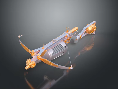 Elegant Golden Decorated Crossbow With Detailed Metal Frame And Mechanical Parts 3d model