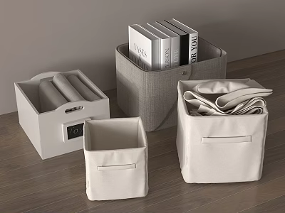 Neutral Fabric Bathroom Accessories Storage Bins With Towel Roll And Toiletry Organization 3d model