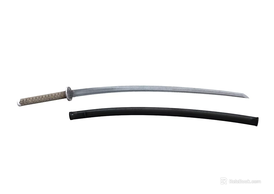 Traditional Japanese Katana Sword With Black Scabbard Sharp Blade And Wrapped Handle 3d model 