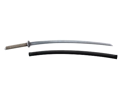 Traditional Japanese Katana Sword With Black Scabbard Sharp Blade And Wrapped Handle 3d model