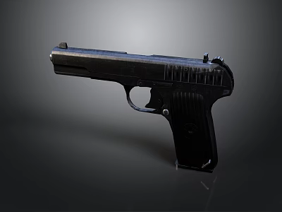 High Quality Black Pistol Displayed on Dark Background with Reflection 3d model