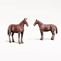 Two Detailed Brown Horse Figurines Standing Side By Side On White Background