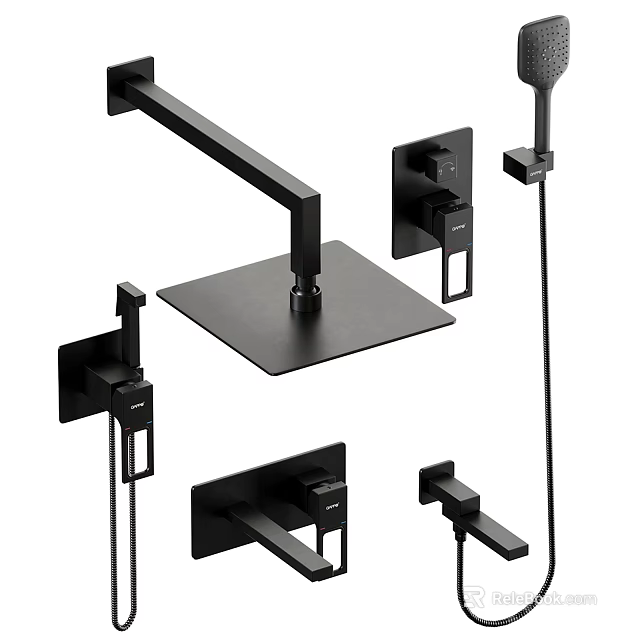 Modern Black Shower System With Handheld Sprayer Wall Mounted Control And Fixture Components 3d model 