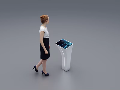 Public Facility Interactive Touchscreen Kiosk With Blue Digital Interface And Stand Design 3d model