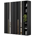 Modern Interior Door With Black Panel Gold Handles And Bookshelf Green Plant