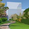 Scenic Square Landscape Featuring Circular Design Greenery Pathways Trees And Pavilion 3d model