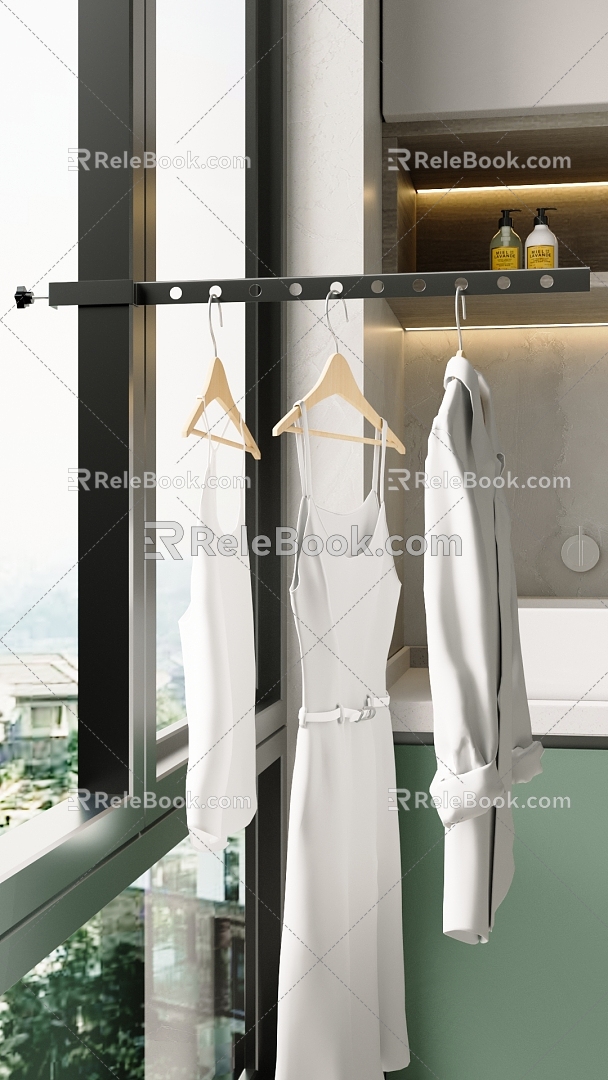 Balcony clothes bar drying rack 3d model