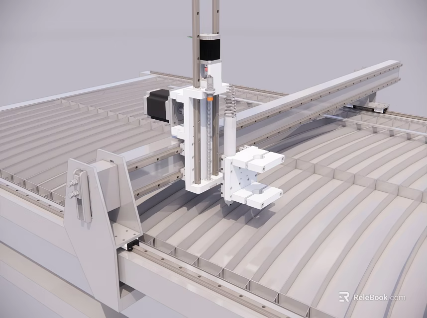 Industrial Automation Robotic Arm Machine With Metal Structure For Precision Machining On Corrugated Workbench 3d model 