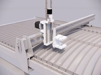 Industrial Automation Robotic Arm Machine With Metal Structure For Precision Machining On Corrugated Workbench 3d model