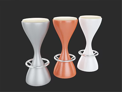 Modern Bar Stools With Three Colors Silver Orange White And Circular Ring Detail 3d model