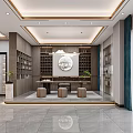 Modern Front Desk Reception Area With Glass Shelves And Wine Display Items