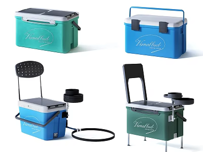 Portable Travel Coolers With Chair Cup Holder Green Blue Color Design 3d model