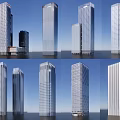 Modern Office Buildings With Glass Facades And Various Architectural Designs