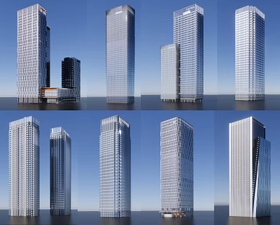 Modern Office Buildings With Glass Facades And Various Architectural Designs 3d model