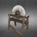 Traditional Rustic Garden Ornament With Large Stone Wheel And Wooden Stand