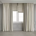 Elegant Gray Curtains With Textured Patterns And Roman Blinds For Double Windows 3d model