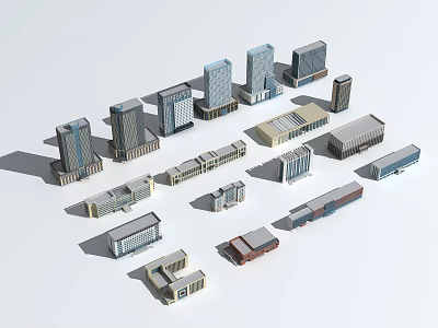 Diverse Modern Office Buildings With Various Architectural Designs And 3d model