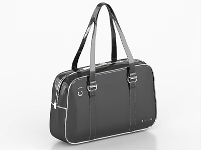 Sleek Black Leather Handbag With Adjustable Handles And White Stitching Details 3d model