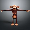 3D Cartoon Monkey Character With Brown Fur Outstretched Arms And Big Ears