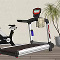 Modern Indoor Sports Equipment Featuring Treadmill Exercise Bike and Potted Plant Setup