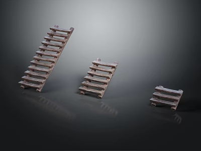 Three Metal Ladder Structures With Various Sizes And Reflective Surface On Dark Background 3d model