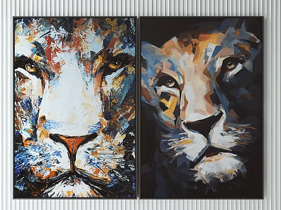 Abstract Lion Animal Paintings With Colorful And Dark Tone Wall Art Decor 3d model