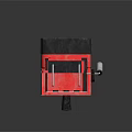 Red Laptop With Display Screen Black Buttons And Handle On Black Background