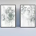 Bamboo Plant Paintings In Black Frames For Modern Interior Wall Decor 3d model