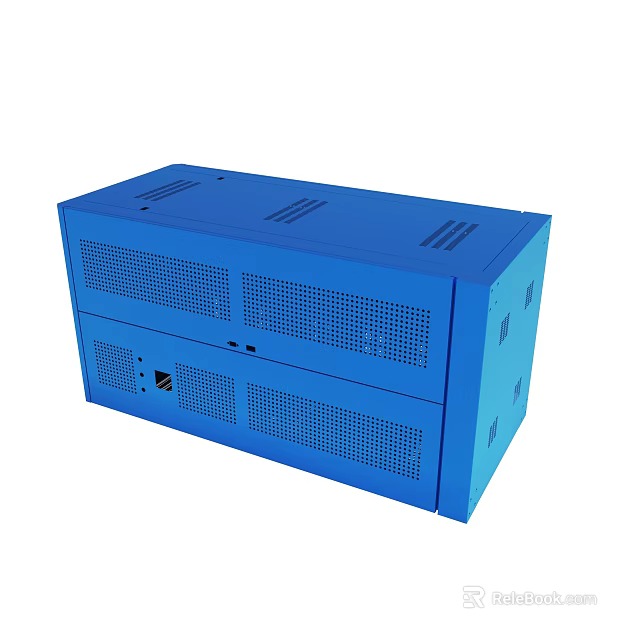 Blue Industrial Equipment With Ventilation Holes And Structured Panel Design 3d model 