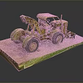 Old Yellow Utility Vehicle Showcased On Dirt And Grass Display Platform