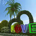 Square Landscape With Heart Shaped Greenery Arch Palm Tree And Colorful LOVE Letters