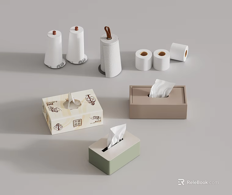 Household Paper Supplies Featuring Toilet Paper Rolls And Multi Colored Tissue Boxes 3d model 