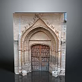 Historic Architecture Featuring Arched Stone Doorway With Intricate Carvings And Wooden Paneled Door