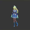 3D Model Woman In Blue Dress With Long Blonde Twin Ponytails And Blue Boots