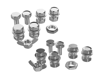 Stainless Steel Metal Fasteners Hardware Parts With Bolts Nuts And Washers 3d model