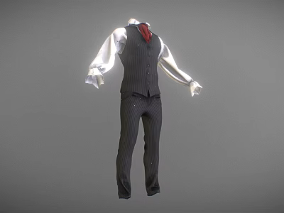 Men's Striped Suit Set With Vest White Shirt And Red Tie 3d model