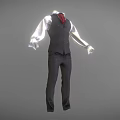 Men's Striped Suit Set With Vest White Shirt And Red Tie